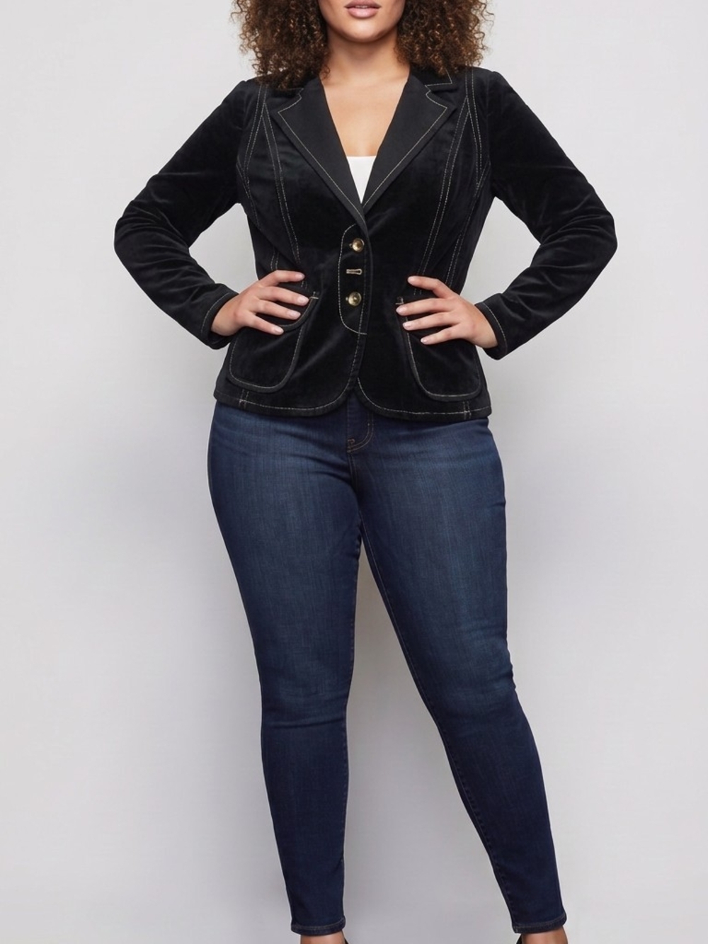 LOFT Black Velvet Tailored Blazer with Gold Buttons